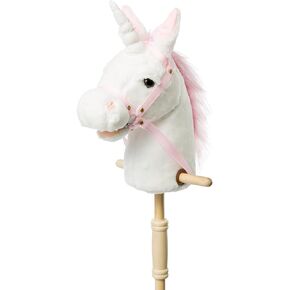 HollyHOME Plush Unicorn Stick Horse with Wood Wheels Real Pony Neighing and Galloping Sounds Plush Unicorn Toy Purple 37 Inches(AA Batteries Required)
