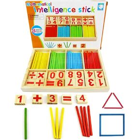 Counting Sticks Montessori Toys Math Educational Toy, Wooden Intelligence Sticks Number Cards and Counting Rods with Box (Counting Sticks)