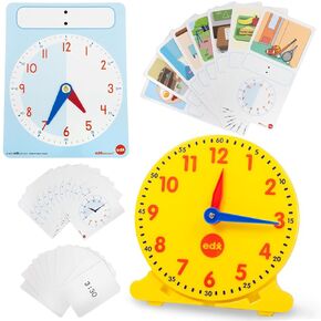 Learning Clock Activity Set - 8 Double-Sided Activity Cards and 25 Flashcards - Digital and Analog Teaching Clocks for Kids