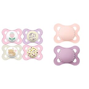 Original + Night 4-Pack, 0-6M Girl Baby Pacifiers (2pk) + Sterilizer Case