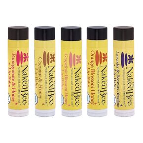 The Naked Bee Lip Balm Sampler, Coconut & Honey, Orange Blossom Honey, Pomegranate & Honey, Grapefruit Blossom Honey, Lavendar & Beeswax Absolute