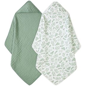 Baby Bath Towels, 100% Muslin Cotton Hooded Baby Towels for Newborn, 2 Pack Baby Towels with Hood for Infant Toddler and Kids, Large 32x32Inch, Soft and Absorbent