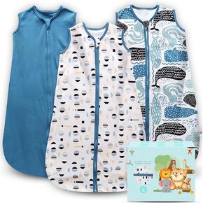Cute Castle Baby Sleep Sack 6-12 Months - Lightweight 100% Cotton 2-Way Zipper TOG 0.5 Infant Wearable Blanket, Newborn Essentials Toddler Sleep Clothes (3 Pack Green)