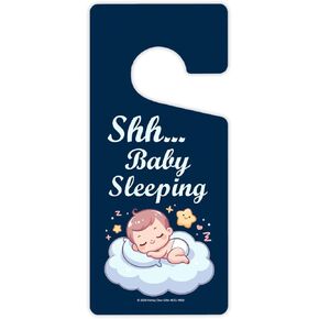 Honey Dew Gifts, Shhh Baby Sleeping, Door Hangers, Door Knob Hanger, Bedroom Door Decor, Baby Room Decor, Baby Boy Nursery Decor, Door Signs for Bedroom, 4 inch by 9 inch, HDG-1659