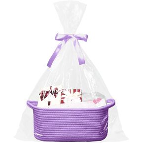 Gift Basket Empty with Gift Bags and Ribbons, Halloween Basket, Basket for gifts, 12"X 8" X 5" Small Woven Rope Basket, Toy Basket for Baby and Pet, Black