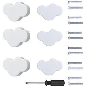 Cartoon Soft Rubber Cabinet Knobs for Kids, Cute Drawer Handle Pulls for DIY Closets Doors/Dresser/Bookcase, Anti-Collision Pull Knobs, with Mounting Screws Screwdriver (White Cloud,6 Pack)