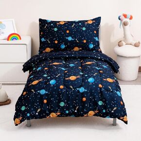 PHF 4 Piece Toddler Bedding Set, Ultra Soft Toddler Comforter Sets Include Comforter, Fitted Sheet, Flat Top Sheet and Pillowcase for Boys and Girls, Floral Bed in A Bag for Baby Bedroom, Floral