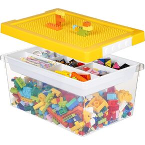 Loobuu Art Craft Storage Organizer Bins with Removable Tray - 1 Set Stackable Plastic Box, Toy Chest with Compatible Building Baseplate & Lid, Container for Bricks & Toys - Green (14.37"x9.64"x6.69") in Saudi Arabia