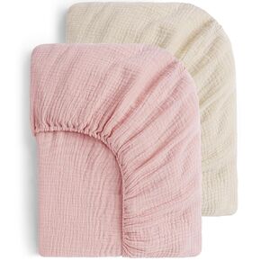 Yoofoss Baby Bassinet Sheets Girl Boy, 33''X17'' Muslin Bassinet Sheet 2 Pack Bassinet Mattress Sheets Fit for Rectangle, Round, Oval, Hourglass Mattress, Cotton Soft Breathable