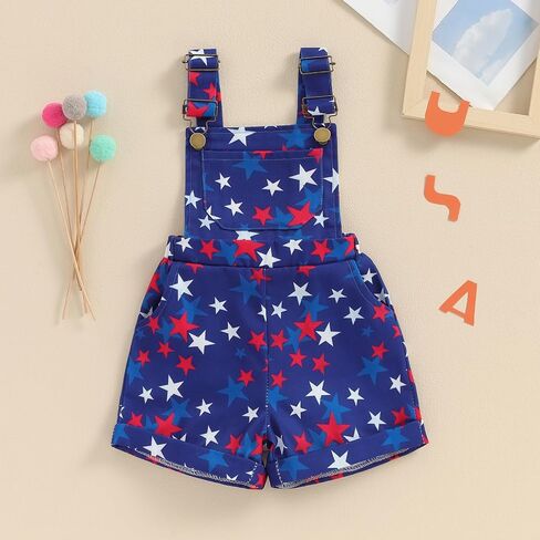 BeQeuewll American Flag Overalls Toddler Boy Girl 4th of July Outfit Adjustable Strap Jumpsuit Fourth of July Baby Clothes in Saudi Arabia