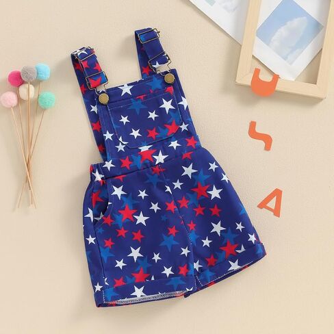 BeQeuewll American Flag Overalls Toddler Boy Girl 4th of July Outfit Adjustable Strap Jumpsuit Fourth of July Baby Clothes in Saudi Arabia