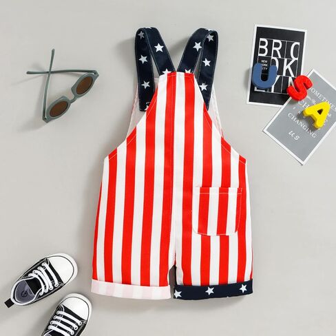BeQeuewll American Flag Overalls Toddler Boy Girl 4th of July Outfit Adjustable Strap Jumpsuit Fourth of July Baby Clothes in Saudi Arabia