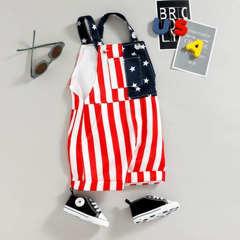 BeQeuewll American Flag Overalls Toddler Boy Girl 4th of July Outfit Adjustable Strap Jumpsuit Fourth of July Baby Clothes in Saudi Arabia