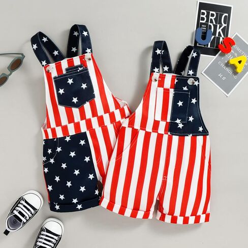 BeQeuewll American Flag Overalls Toddler Boy Girl 4th of July Outfit Adjustable Strap Jumpsuit Fourth of July Baby Clothes in Saudi Arabia