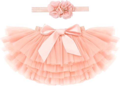 Newborn Baby Girl Tulle Tutu Skirt Diaper Cover Photoshoot Birthday Party Outfits with Headband in Saudi Arabia