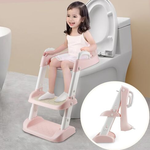 PandaEar Toilet Potty Training Seat with Step Stool Ladder, Comfortable Safe Potty Seat with Anti-Slip Pads Ladder for Kids Boys Girls Toddlers (Pink) in Saudi Arabia