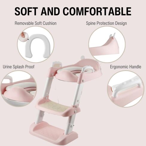 PandaEar Toilet Potty Training Seat with Step Stool Ladder, Comfortable Safe Potty Seat with Anti-Slip Pads Ladder for Kids Boys Girls Toddlers (Pink) in Saudi Arabia