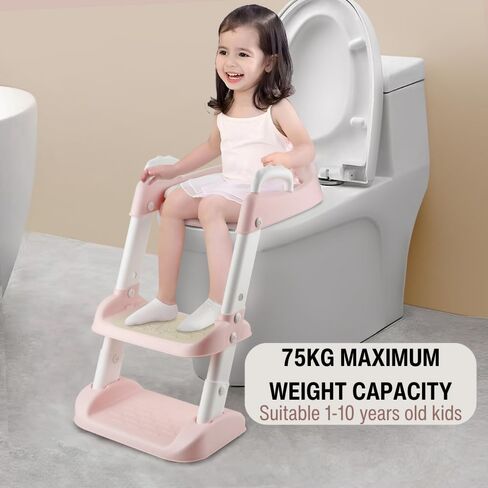 PandaEar Toilet Potty Training Seat with Step Stool Ladder, Comfortable Safe Potty Seat with Anti-Slip Pads Ladder for Kids Boys Girls Toddlers (Pink) in Saudi Arabia