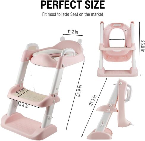 PandaEar Toilet Potty Training Seat with Step Stool Ladder, Comfortable Safe Potty Seat with Anti-Slip Pads Ladder for Kids Boys Girls Toddlers (Pink) in Saudi Arabia