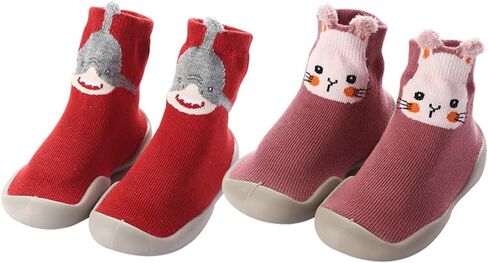 Baby Shoes Toddler Infant Non Slip Soft Rubber Sole Slippers First Walking Shoes for Baby Boys Girls 2 Pairs in Saudi Arabia