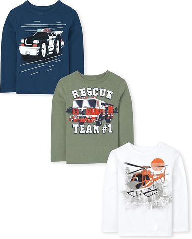 The Children's Place Baby Toddler Boys Long Sleeve Multi Color Graphic T-Shirt, 3 Pack in Saudi Arabia