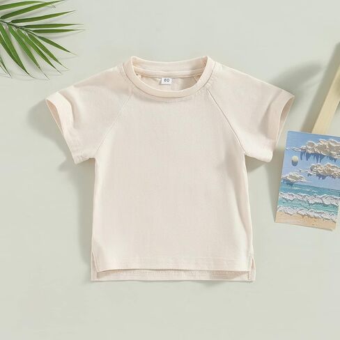 AEEMCEM للجنسين طفل رضيع فتاة الأساسية الصلبة القطن تي شيرتات قصيرة الاكمام Crewneck تي شيرت بلايز بلوزة ملابس الصيف in Kuwait