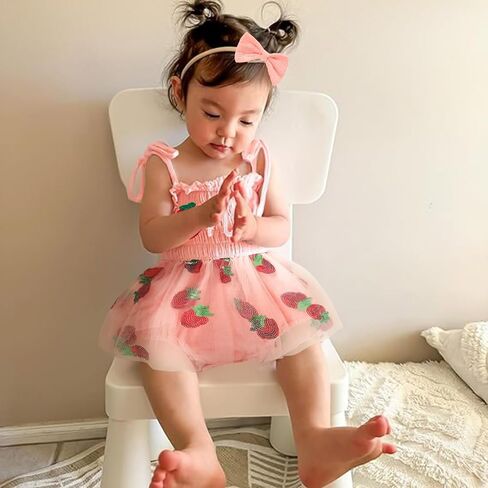 TITKKOP Baby Girl 1st Birthday Clothes One Year Old Tulle Romper Sleeveless Bodysuit Cake Smash Outfits in Saudi Arabia