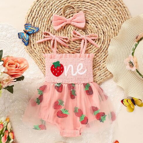 TITKKOP Baby Girl 1st Birthday Clothes One Year Old Tulle Romper Sleeveless Bodysuit Cake Smash Outfits in Saudi Arabia