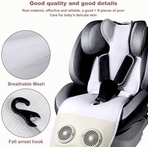 Baby Car seat Cooler Pad, Summer Breathable ice Seat Cooling Cushion, Suitable for Stroller seat Dining Chair, with 2 Adjustable Fans and USB Power Supply, Perfect Cooling in Summer (Black) in Saudi Arabia
