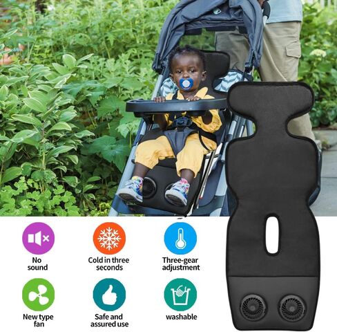 Baby Car seat Cooler Pad, Summer Breathable ice Seat Cooling Cushion, Suitable for Stroller seat Dining Chair, with 2 Adjustable Fans and USB Power Supply, Perfect Cooling in Summer (Black) in Saudi Arabia