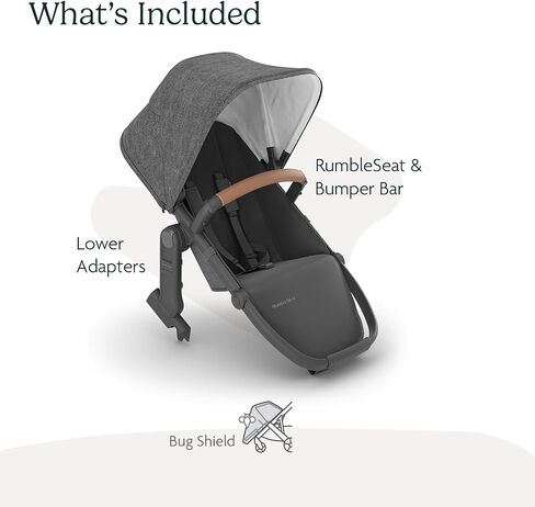 UPPAbaby RumbleSeat V2+ المقعد السفلي الثاني/متوافق مع Vista 2015-2019 وVista V2 / المحولات، شريط ممتص للصدمات، درع الحشرات متضمن/Greyson (مزيج فحمي/إطار كربون/جلد سرج) in Kuwait