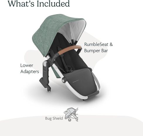 UPPAbaby RumbleSeat V2+ المقعد السفلي الثاني/متوافق مع Vista 2015-2019 وVista V2 / المحولات، شريط ممتص للصدمات، درع الحشرات متضمن/Greyson (مزيج فحمي/إطار كربون/جلد سرج) in Kuwait