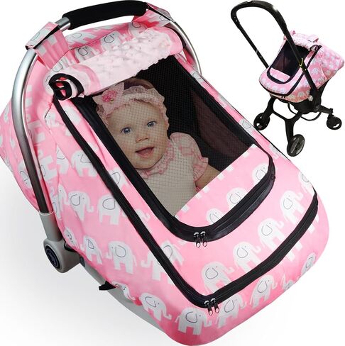 Car Seat Cover Baby,Minky Baby Car Seat Cover 4in1,Windproof Infant Car Seat Covers 2 Window,Carseat Cover Boy Girl Newborn Kick-Proof,Baby Stroller CarSeat Canopy Breathable 4 Season(Elephant) in Saudi Arabia