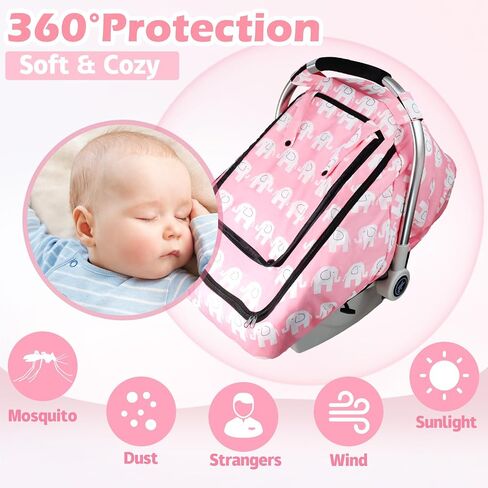 Car Seat Cover Baby,Minky Baby Car Seat Cover 4in1,Windproof Infant Car Seat Covers 2 Window,Carseat Cover Boy Girl Newborn Kick-Proof,Baby Stroller CarSeat Canopy Breathable 4 Season(Elephant) in Saudi Arabia