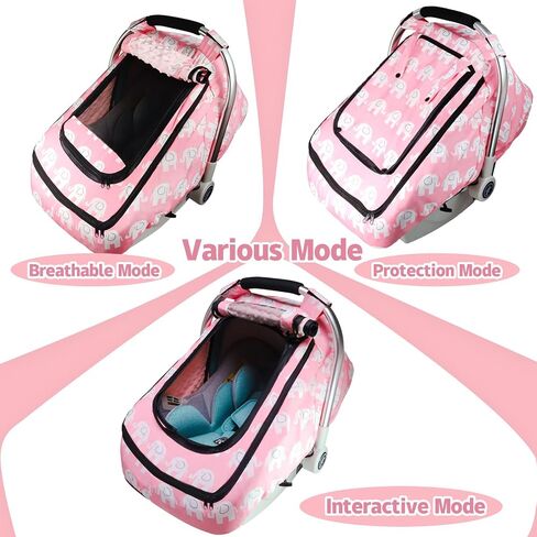 Car Seat Cover Baby,Minky Baby Car Seat Cover 4in1,Windproof Infant Car Seat Covers 2 Window,Carseat Cover Boy Girl Newborn Kick-Proof,Baby Stroller CarSeat Canopy Breathable 4 Season(Elephant) in Saudi Arabia