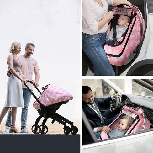 Car Seat Cover Baby,Minky Baby Car Seat Cover 4in1,Windproof Infant Car Seat Covers 2 Window,Carseat Cover Boy Girl Newborn Kick-Proof,Baby Stroller CarSeat Canopy Breathable 4 Season(Elephant) in Saudi Arabia