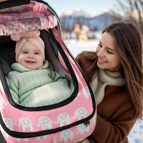Car Seat Cover Baby,Minky Baby Car Seat Cover 4in1,Windproof Infant Car Seat Covers 2 Window,Carseat Cover Boy Girl Newborn Kick-Proof,Baby Stroller CarSeat Canopy Breathable 4 Season(Elephant) in Saudi Arabia