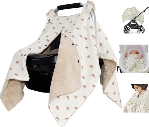Muslin Cotton Baby car seat Canopy Cover with Flannel for Winter,Multi-Use Mom Nursing Breastfeeding Cover,Flannel Blanket for Infant,Pink. in Saudi Arabia