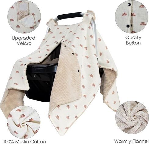 Muslin Cotton Baby car seat Canopy Cover with Flannel for Winter,Multi-Use Mom Nursing Breastfeeding Cover,Flannel Blanket for Infant,Pink. in Saudi Arabia