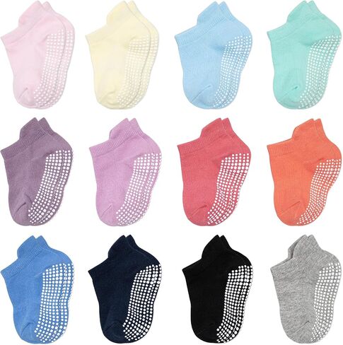 Baby Socks Toddler Socks Non Slip Grip Ankle Socks with Non Skid Soles 12 Pack for 6-12 Months 1-3 Years Baby Socks in Saudi Arabia