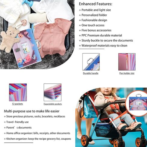 12 Pockets Baby File Organizer for Boy or Girl, Our Baby Paperwork Organizer with Silver Metal Handle, Lock, Pregnancy Documents, Baby Record Folder, Baby Paper Organizer, Baby Folder in Saudi Arabia