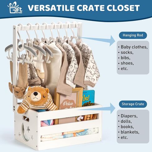 Wooden Baby Shower Crate Closet, Baby Storage Crate Hamper with Handle | Basket for Baby Shower Gifts, Welcome Gift Basket for Newborn Boys Girls, Pregnancy Gifts for New Parents in Saudi Arabia