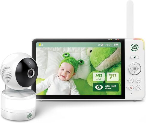 جهاز مراقبة الأطفال LeapFrog LF920HD مع كاميرا وصوت، شاشة LCD عالية الدقة 7 بوصة، رؤية ليلية ونهارية ملونة، إمالة 360 درجة، 8XZoom، ضوء ليلي، مستشعر درجة الحرارة والرطوبة، حتى 1000 قدم، نقل آمن بدون واي فاي in Kuwait