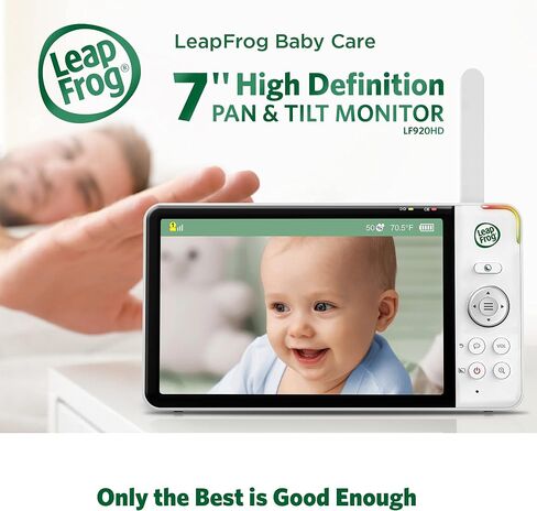 جهاز مراقبة الأطفال LeapFrog LF920HD مع كاميرا وصوت، شاشة LCD عالية الدقة 7 بوصة، رؤية ليلية ونهارية ملونة، إمالة 360 درجة، 8XZoom، ضوء ليلي، مستشعر درجة الحرارة والرطوبة، حتى 1000 قدم، نقل آمن بدون واي فاي in Kuwait