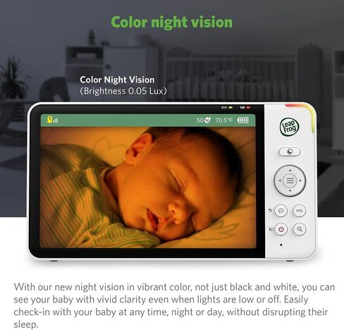 جهاز مراقبة الأطفال LeapFrog LF920HD مع كاميرا وصوت، شاشة LCD عالية الدقة 7 بوصة، رؤية ليلية ونهارية ملونة، إمالة 360 درجة، 8XZoom، ضوء ليلي، مستشعر درجة الحرارة والرطوبة، حتى 1000 قدم، نقل آمن بدون واي فاي in Kuwait
