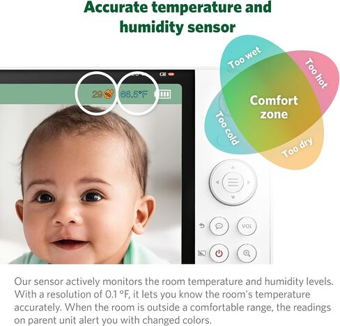 جهاز مراقبة الأطفال LeapFrog LF920HD مع كاميرا وصوت، شاشة LCD عالية الدقة 7 بوصة، رؤية ليلية ونهارية ملونة، إمالة 360 درجة، 8XZoom، ضوء ليلي، مستشعر درجة الحرارة والرطوبة، حتى 1000 قدم، نقل آمن بدون واي فاي in Kuwait
