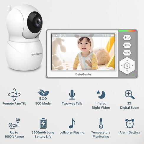 Baby Monitor with Camera and Audio, 4.3'' Video Baby Monitor with 1000ft Long Range, Baby Monitor No WiFi, Remote Pan-Tilt-Zoom, Night Vision, ECO Mode, 2-Way Talk, 30-Hour Battery in Saudi Arabia