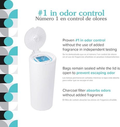 دلو الحفاضات الكلاسيكي - أسود، يحجب الروائح بدون رائحة إضافية، يحمل 20% حفاضات أكثر ويولد نفايات أقل، بدون قطع، بدون علب، يتضمن 1 سطل + 2 كيس إعادة تعبئة + 1 فلتر فحم in Kuwait