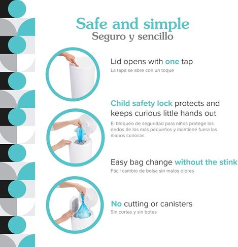 دلو الحفاضات الكلاسيكي - أسود، يحجب الروائح بدون رائحة إضافية، يحمل 20% حفاضات أكثر ويولد نفايات أقل، بدون قطع، بدون علب، يتضمن 1 سطل + 2 كيس إعادة تعبئة + 1 فلتر فحم in Kuwait