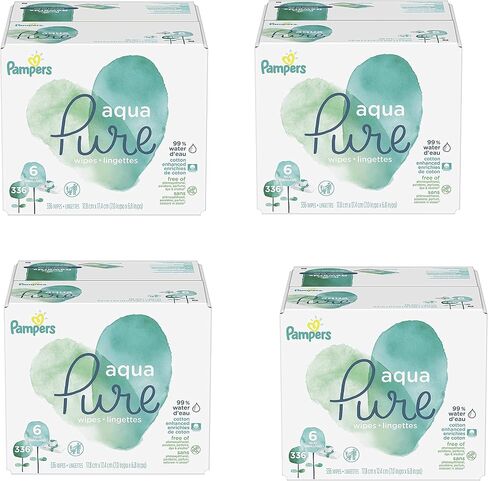 Pampers Aqua Pure Baby Wipes, 99% Water, Fragrance Free, Unscented, Water Based, Multi-Use, 672 Wipes Total (12X Flip-Top Packs) [Packaging May Vary] in Saudi Arabia